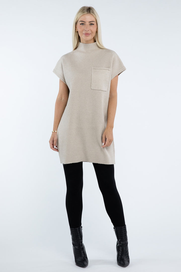 Zenana - Mock Neck Short Sleeve Sweater Dress - Inspired Eye Boutique