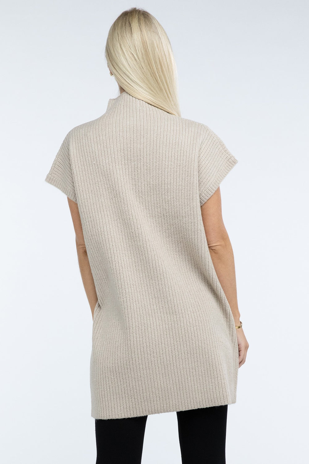 Zenana - Mock Neck Short Sleeve Sweater Dress - Inspired Eye Boutique