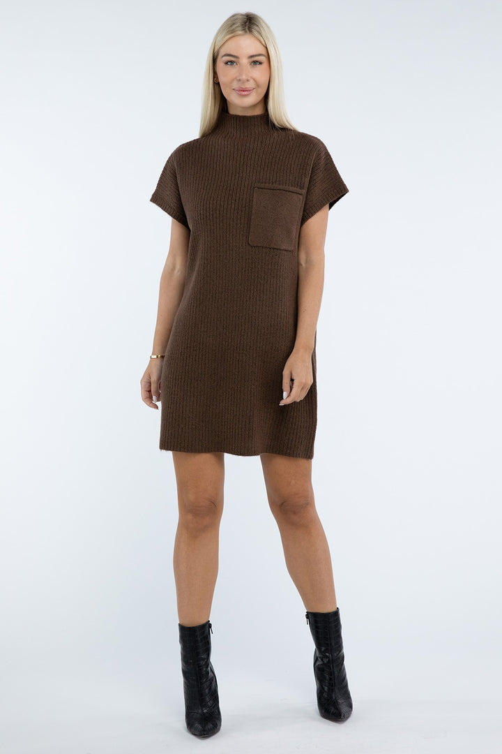 Zenana - Mock Neck Short Sleeve Sweater Dress - Inspired Eye Boutique