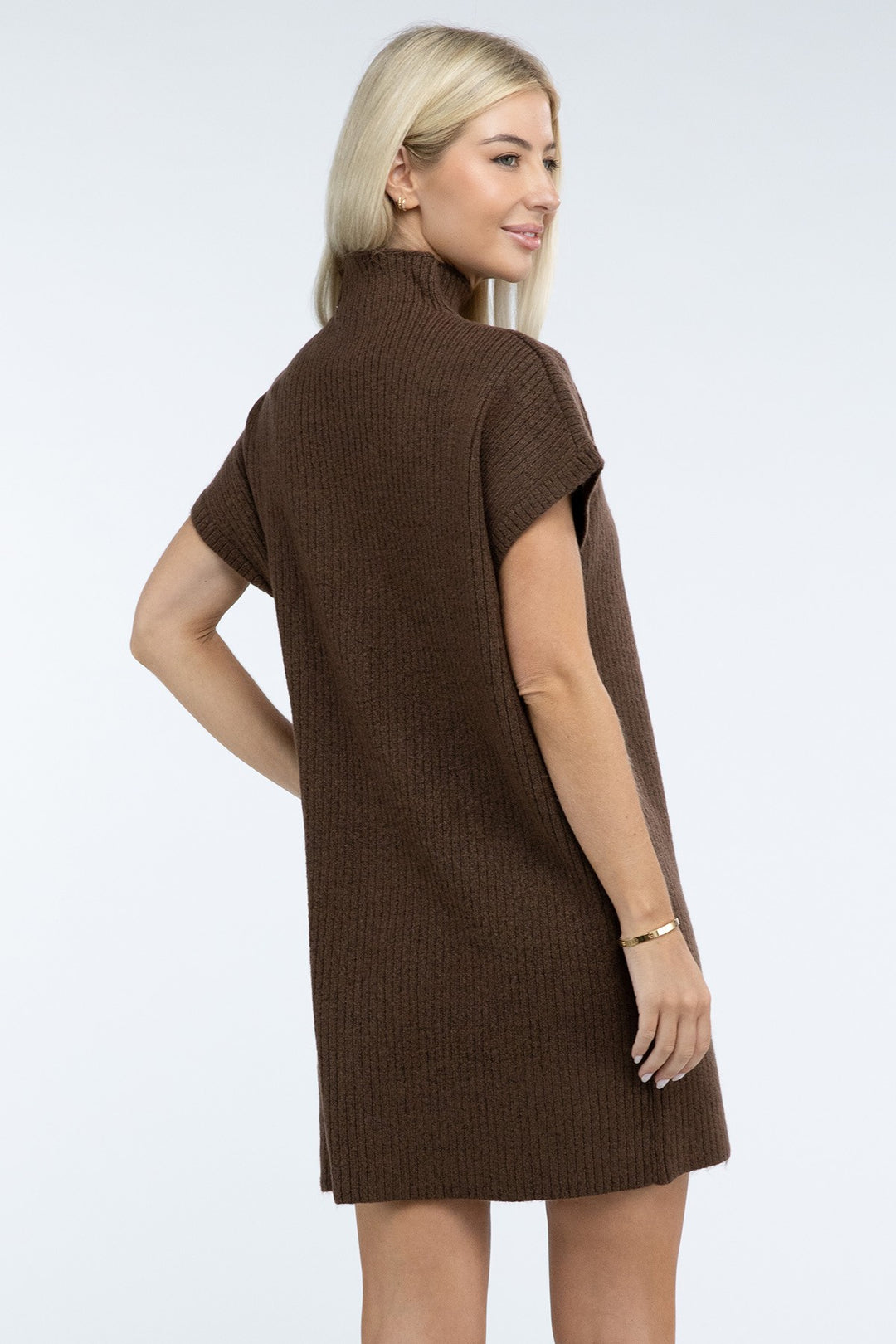 Zenana - Mock Neck Short Sleeve Sweater Dress - Inspired Eye Boutique