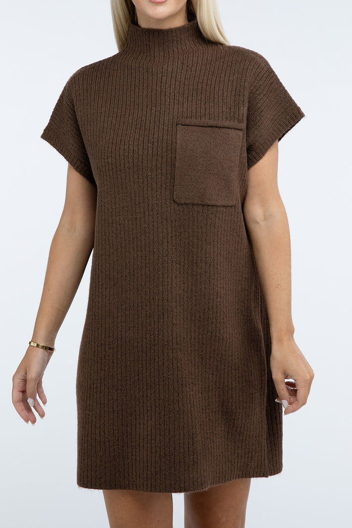 Zenana - Mock Neck Short Sleeve Sweater Dress - Inspired Eye Boutique