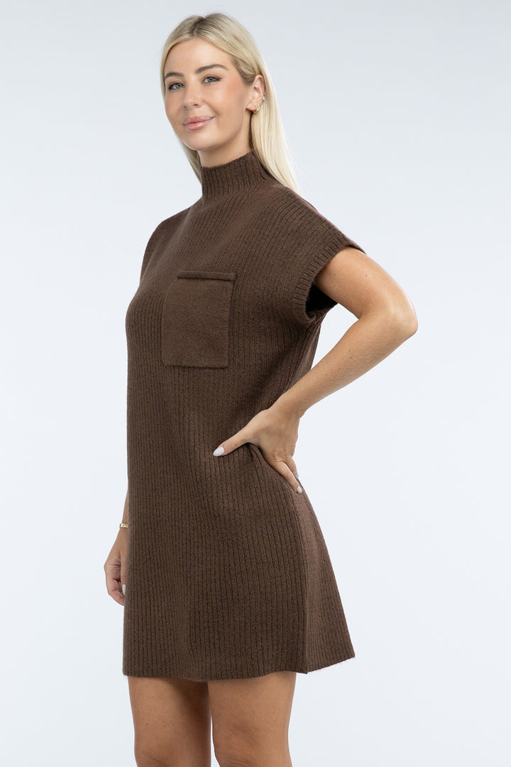 Zenana - Mock Neck Short Sleeve Sweater Dress - Inspired Eye Boutique