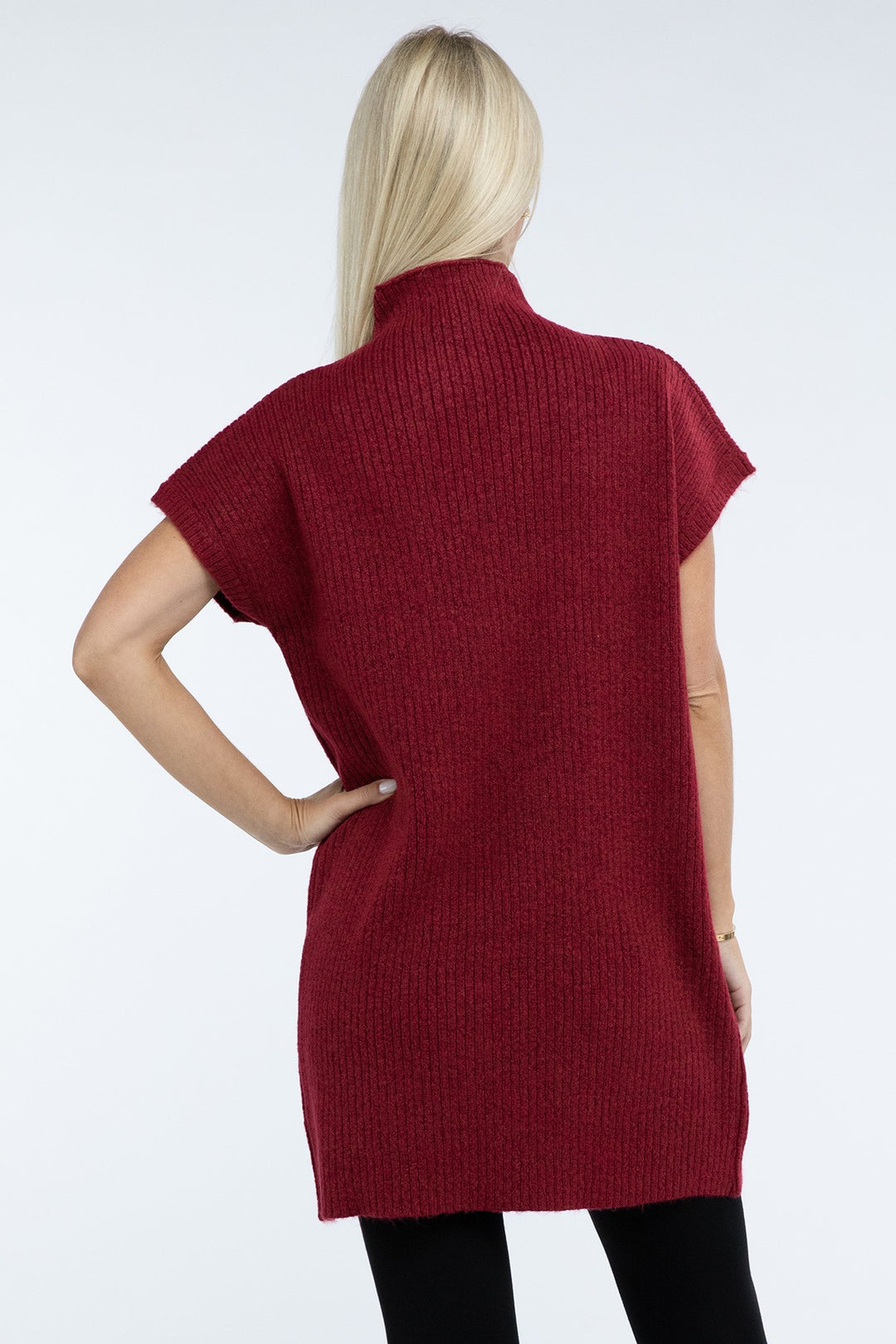 Zenana - Mock Neck Short Sleeve Sweater Dress - Inspired Eye Boutique