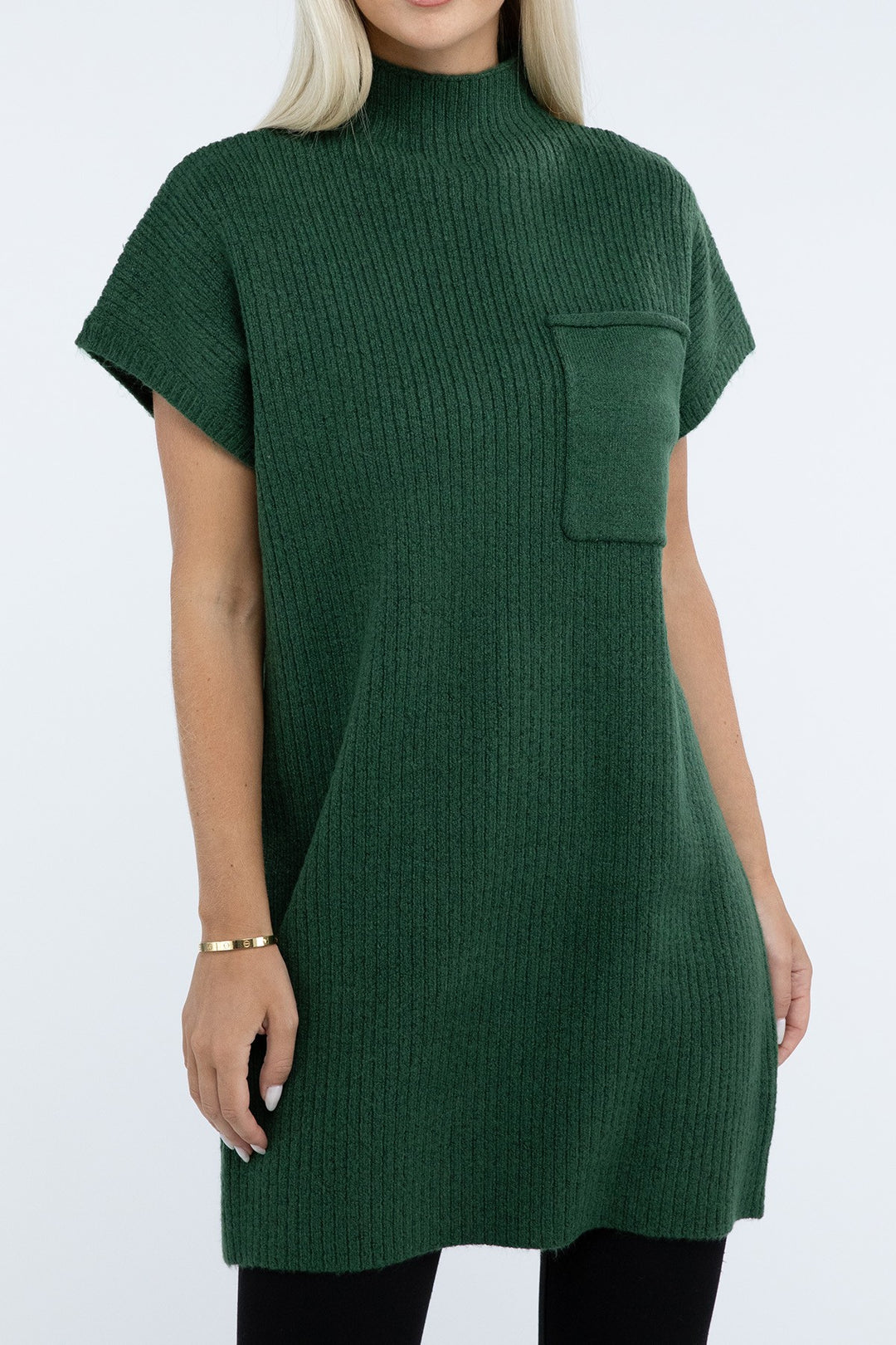 Zenana - Mock Neck Short Sleeve Sweater Dress - Inspired Eye Boutique