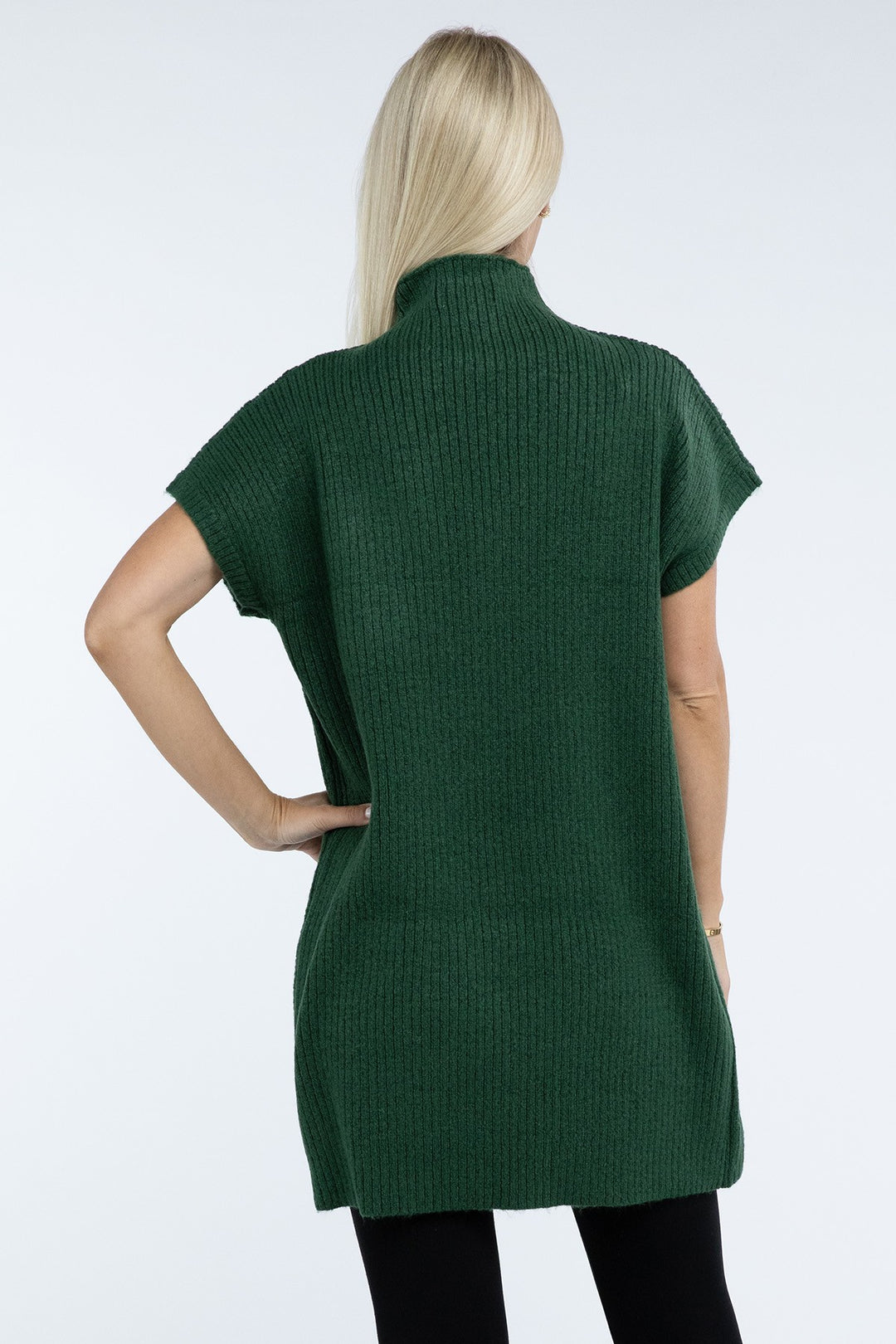 Zenana - Mock Neck Short Sleeve Sweater Dress - Inspired Eye Boutique