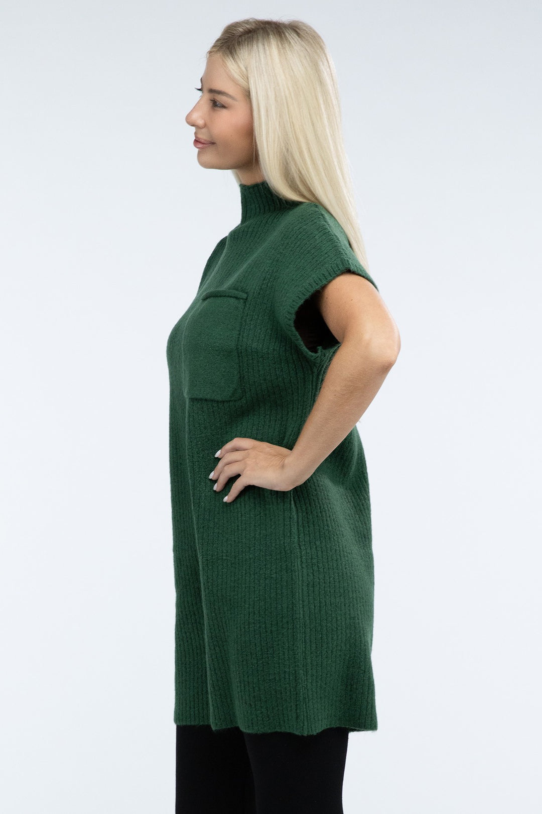 Zenana - Mock Neck Short Sleeve Sweater Dress - Inspired Eye Boutique