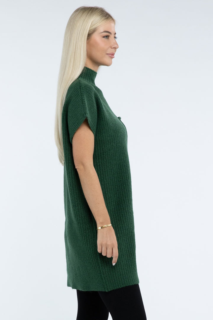 Zenana - Mock Neck Short Sleeve Sweater Dress - Inspired Eye Boutique