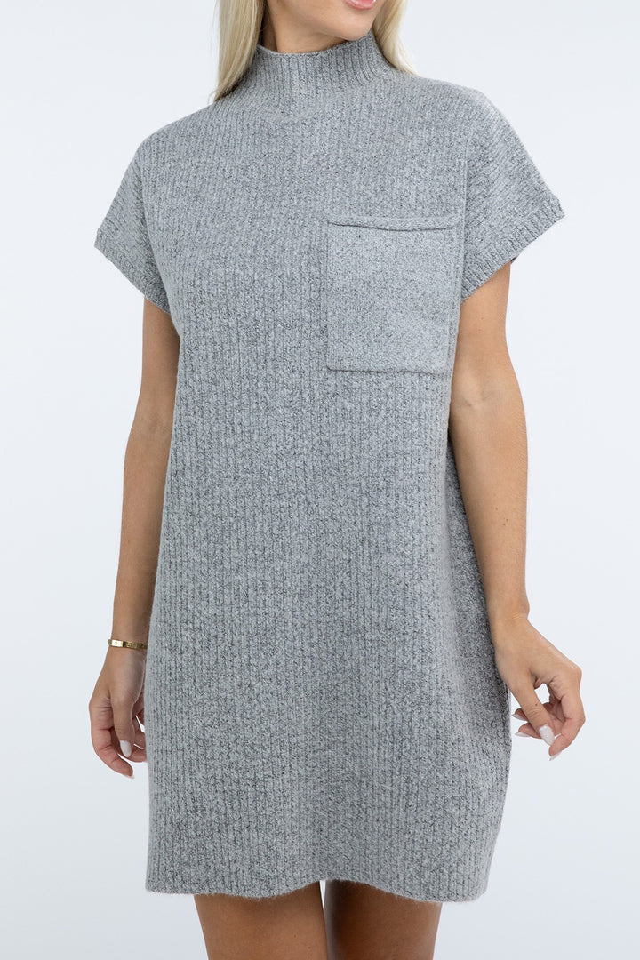 Zenana - Mock Neck Short Sleeve Sweater Dress - Inspired Eye Boutique