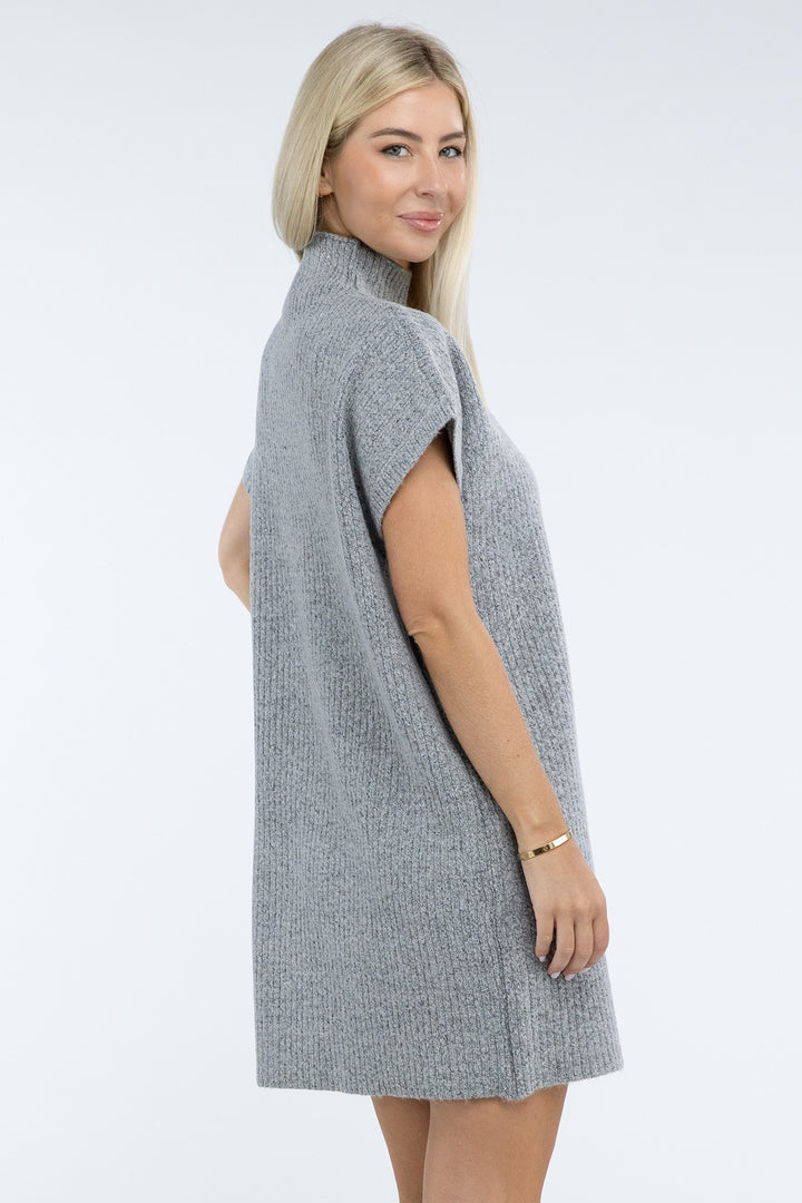 Zenana - Mock Neck Short Sleeve Sweater Dress - Inspired Eye Boutique