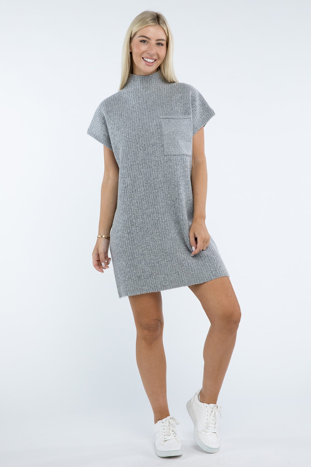 Zenana - Mock Neck Short Sleeve Sweater Dress - Inspired Eye Boutique