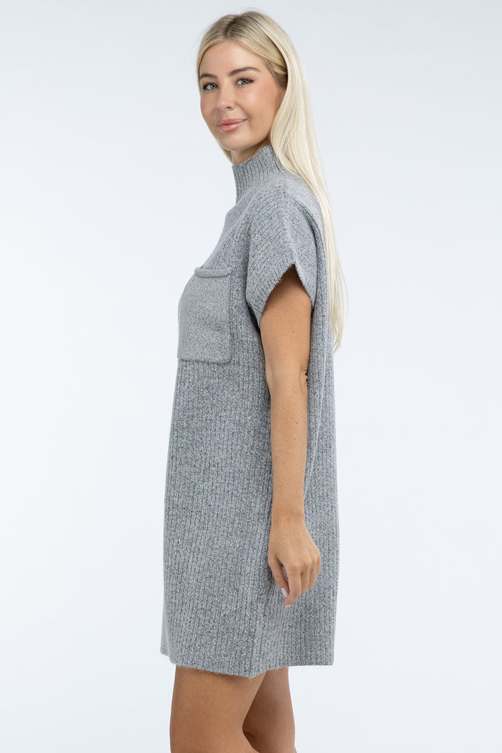 Zenana - Mock Neck Short Sleeve Sweater Dress - Inspired Eye Boutique