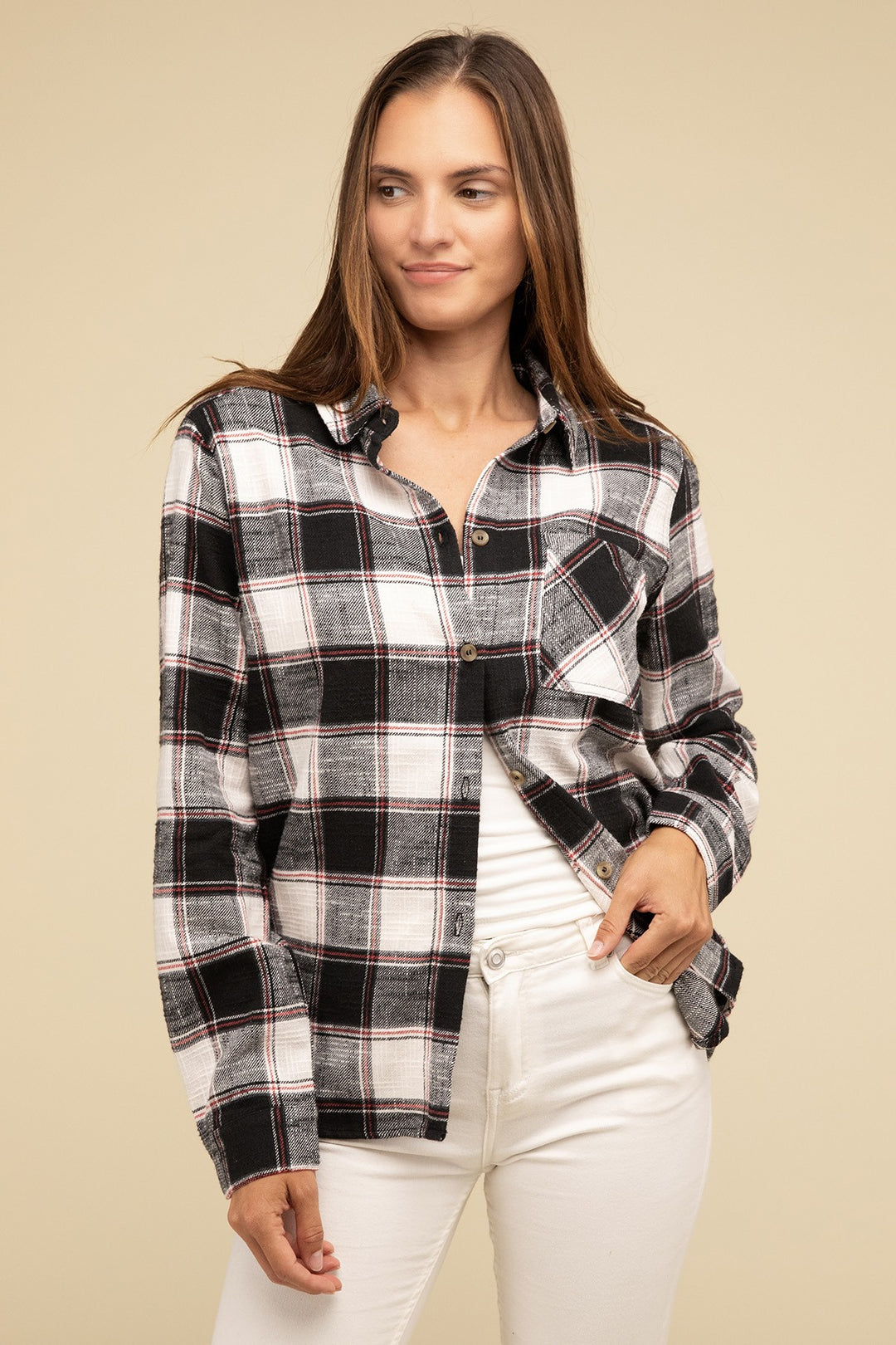 Zenana - Plaid Button-Up Shirt - Inspired Eye Boutique