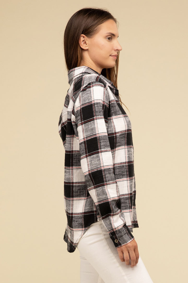 Zenana - Plaid Button-Up Shirt - Inspired Eye Boutique