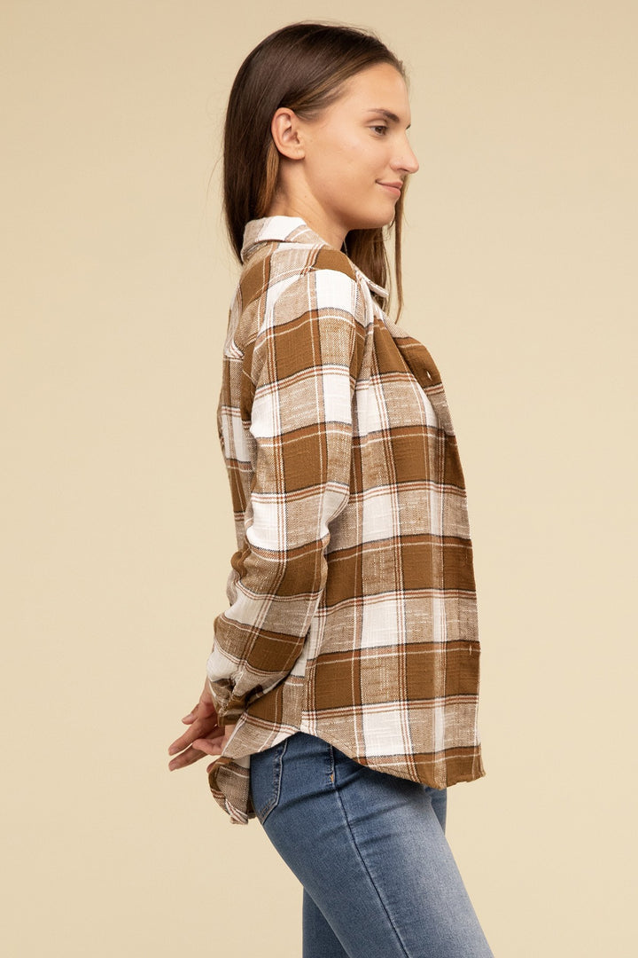 Zenana - Plaid Button-Up Shirt - Inspired Eye Boutique