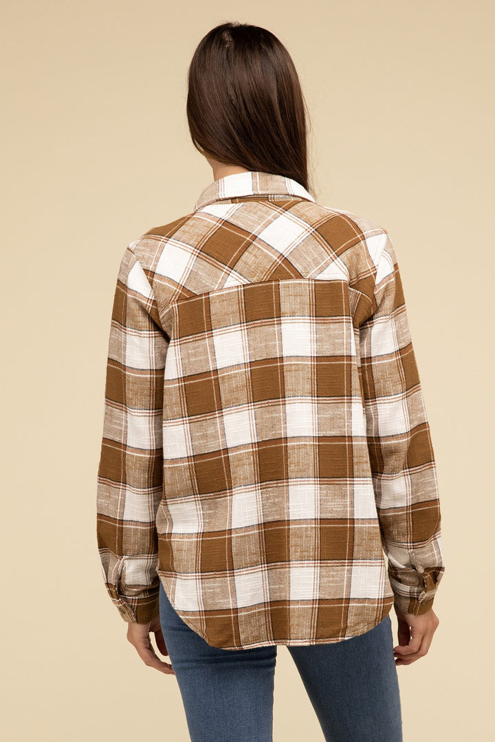 Zenana - Plaid Button-Up Shirt - Inspired Eye Boutique