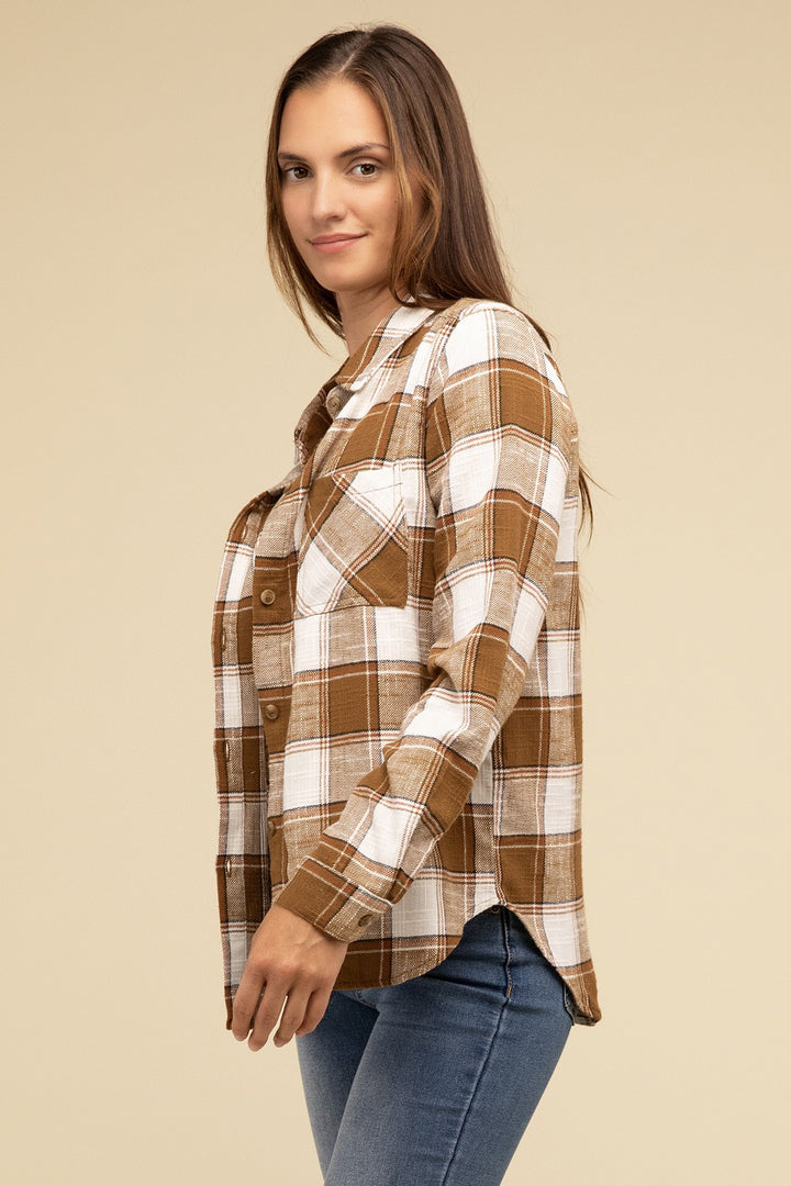 Zenana - Plaid Button-Up Shirt - Inspired Eye Boutique