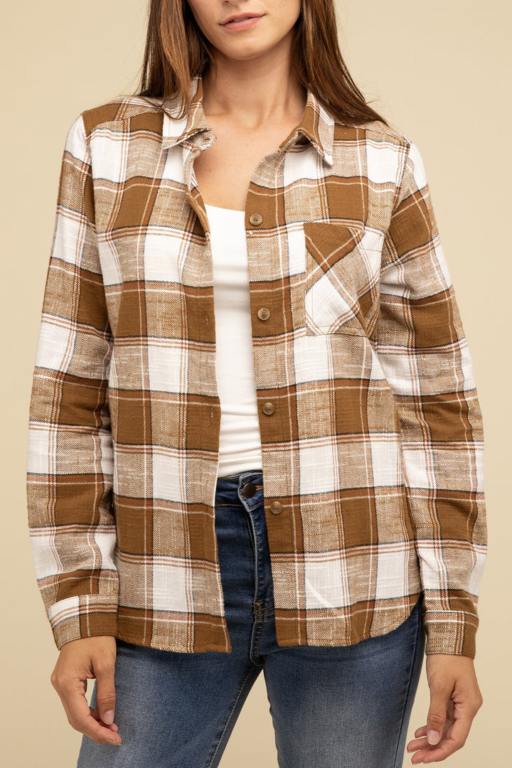 Zenana - Plaid Button-Up Shirt - Inspired Eye Boutique