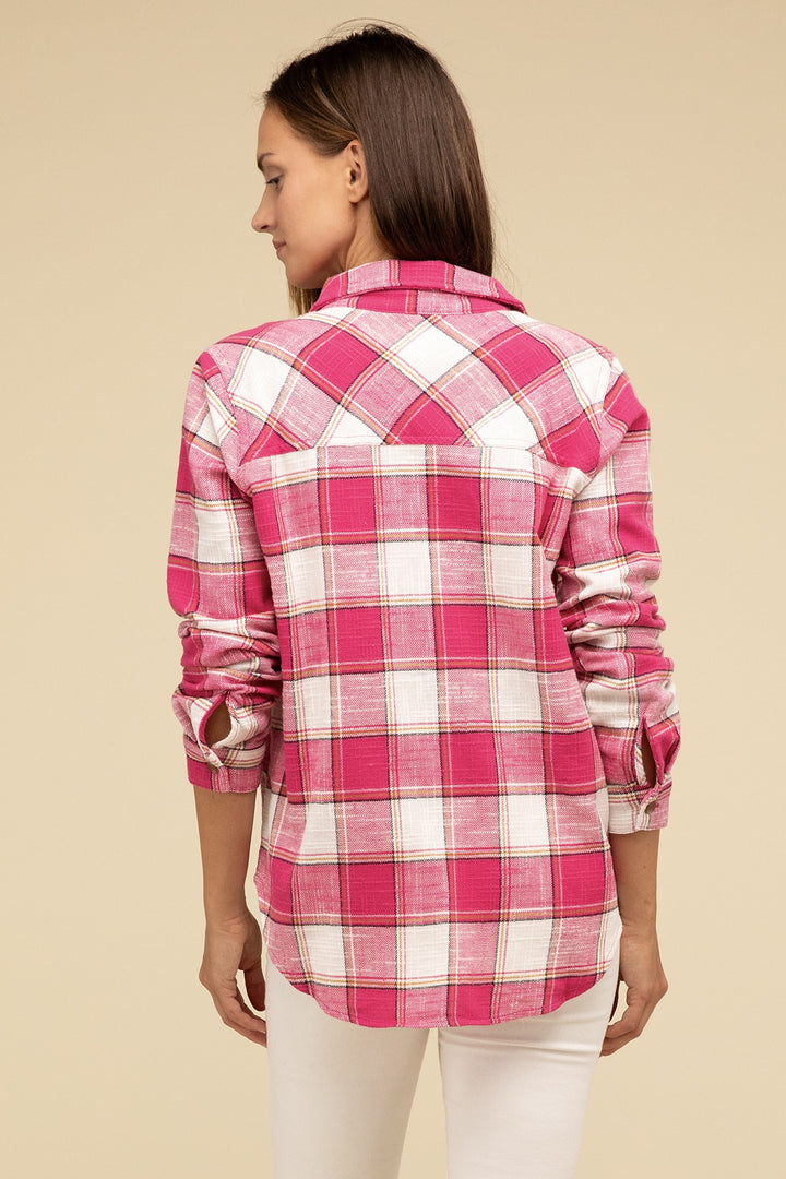 Zenana - Plaid Button-Up Shirt - Inspired Eye Boutique