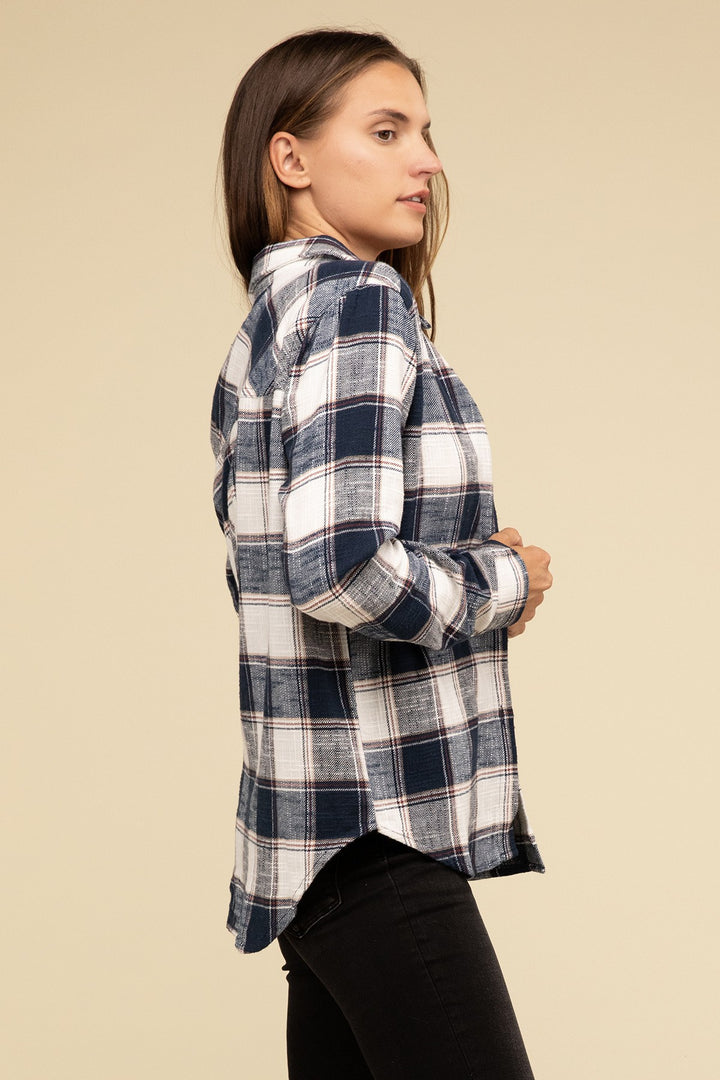 Zenana - Plaid Button-Up Shirt - Inspired Eye Boutique