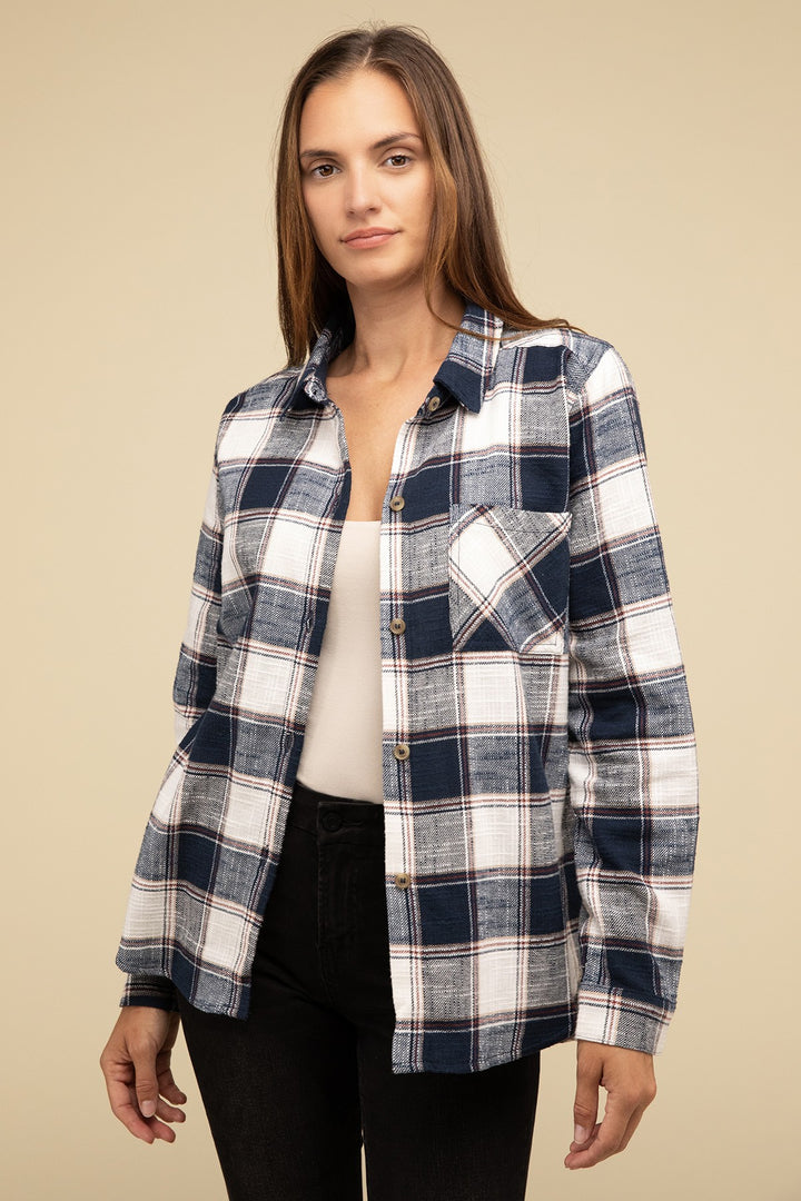 Zenana - Plaid Button-Up Shirt - Inspired Eye Boutique