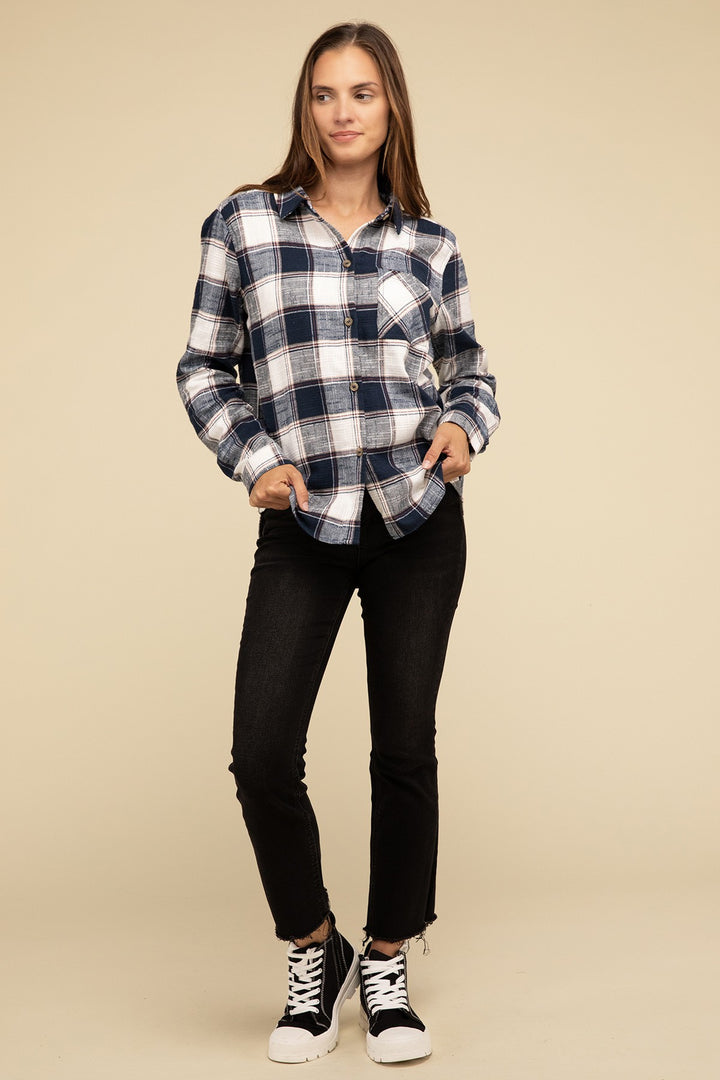 Zenana - Plaid Button-Up Shirt - Inspired Eye Boutique