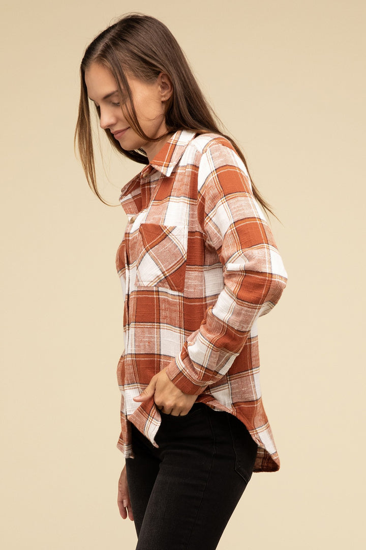 Zenana - Plaid Button-Up Shirt - Inspired Eye Boutique