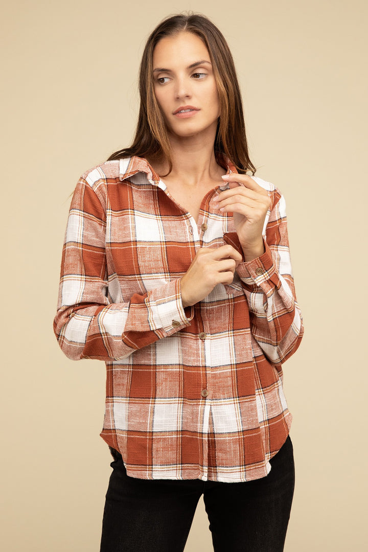 Zenana - Plaid Button-Up Shirt - Inspired Eye Boutique