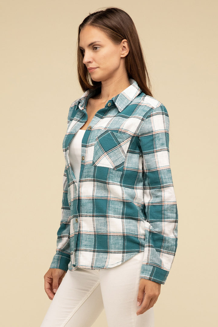 Zenana - Plaid Button-Up Shirt - Inspired Eye Boutique