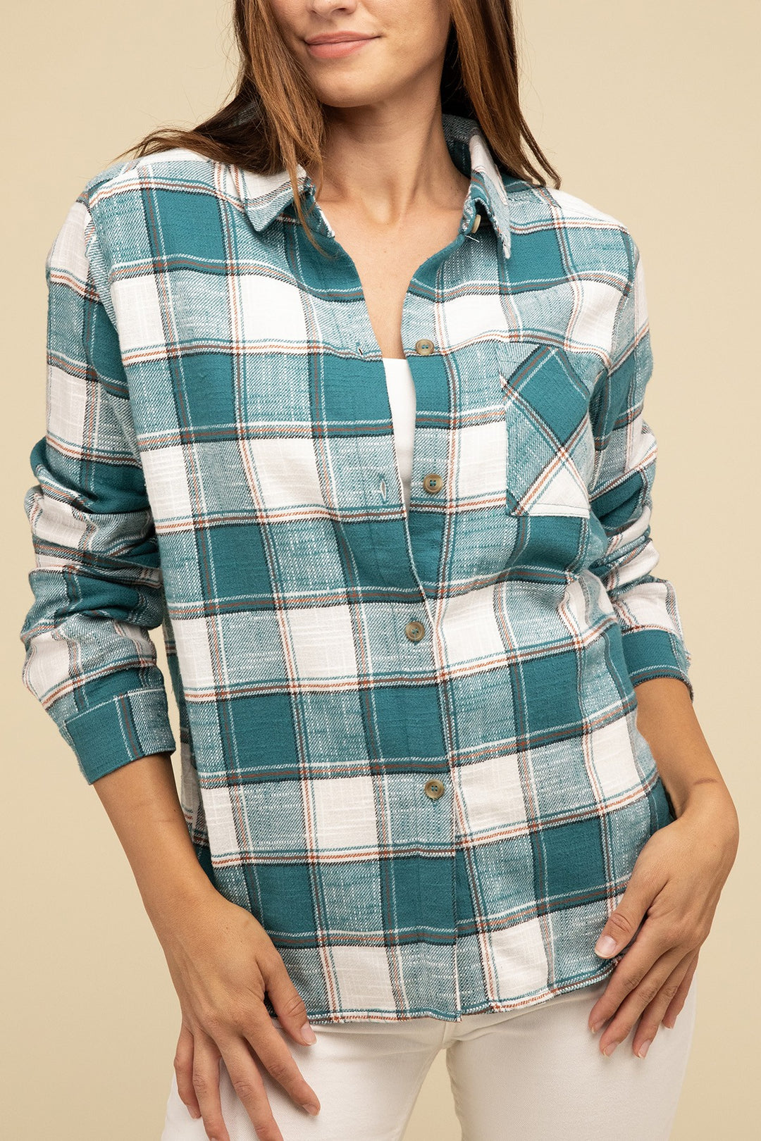 Zenana - Plaid Button-Up Shirt - Inspired Eye Boutique