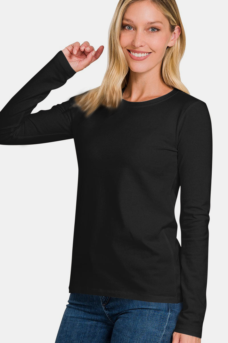 Zenana - Crew Neck Long Sleeve Tee - Black