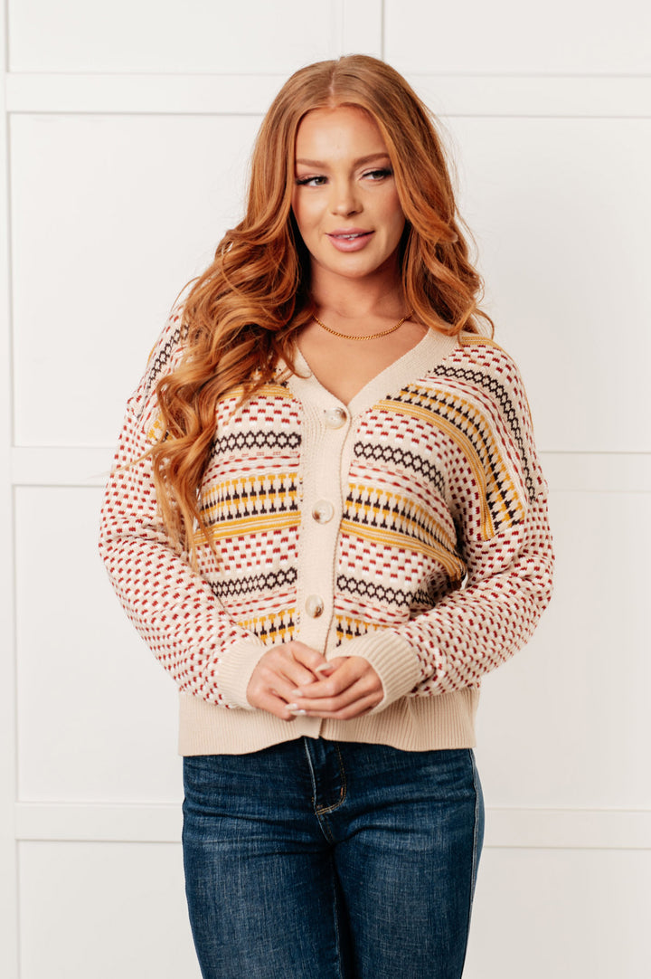 Beige Button Front Striped Cardigan - Inspired Eye Boutique