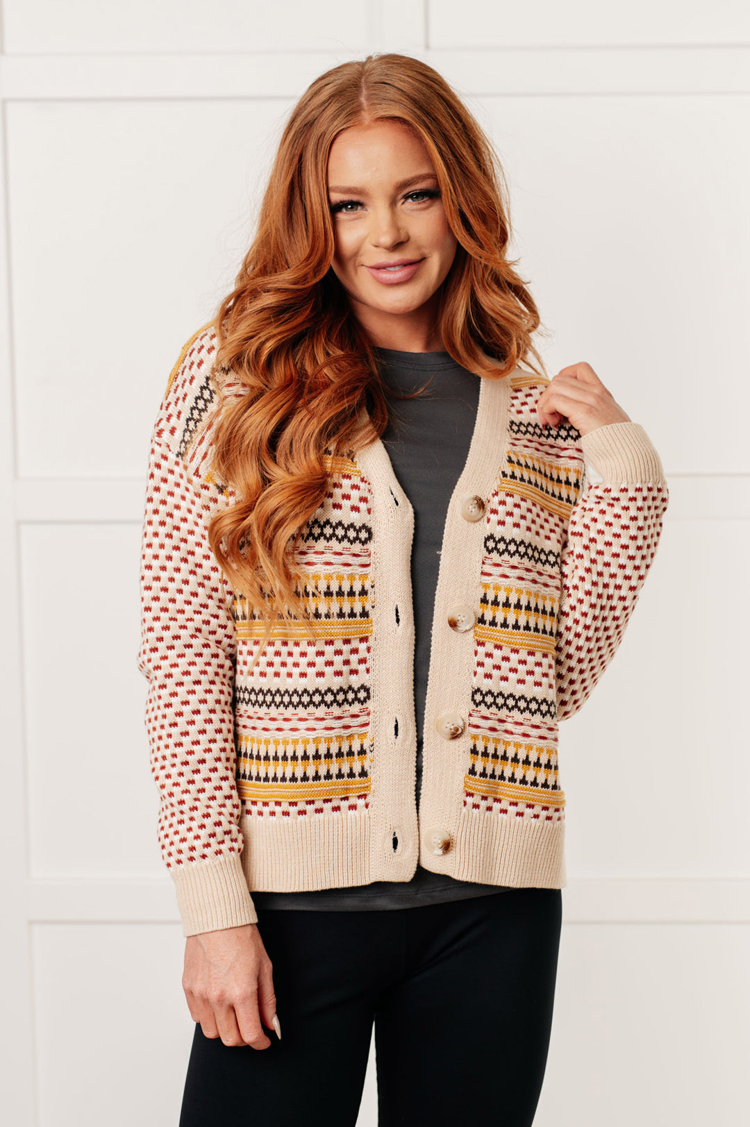 Beige Button Front Striped Cardigan - Inspired Eye Boutique