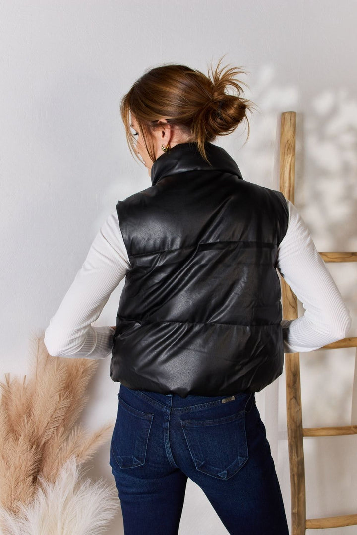 Black Faux Leather Puffer Vest - Inspired Eye Boutique
