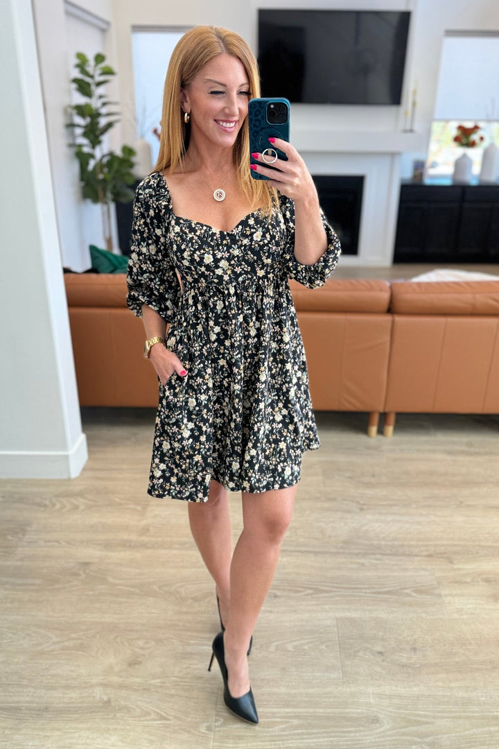 Black Floral Babydoll Mini Dress - Inspired Eye Boutique