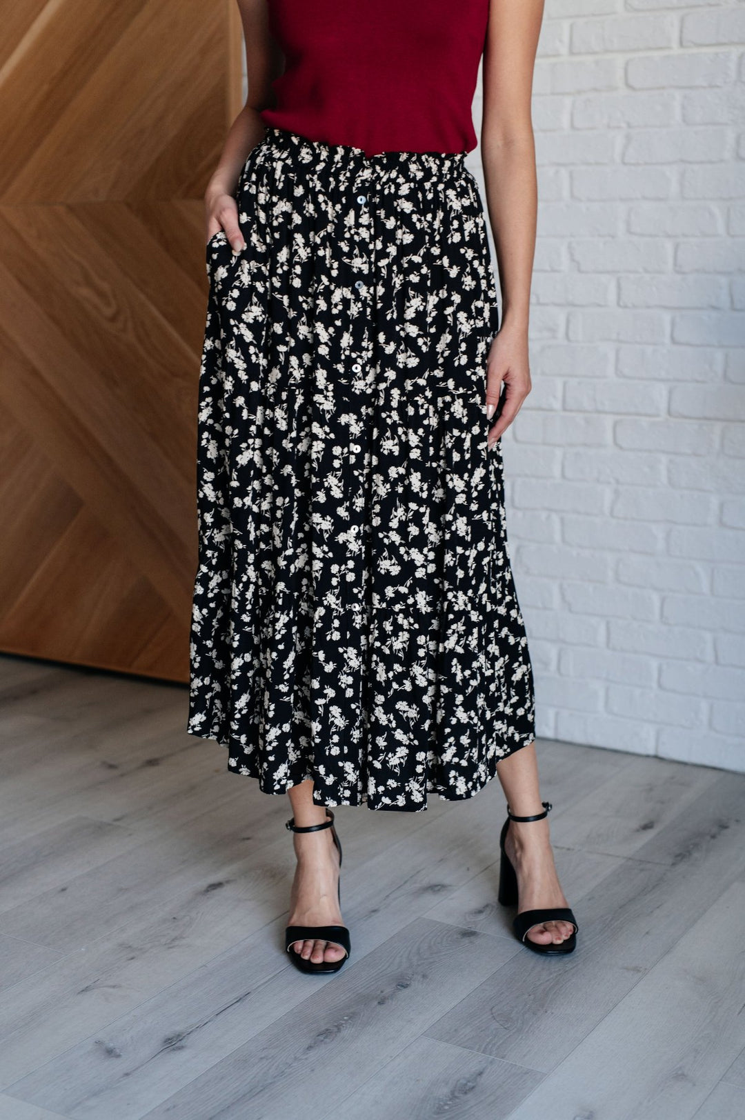 Black Floral Midi Skirt - Inspired Eye Boutique