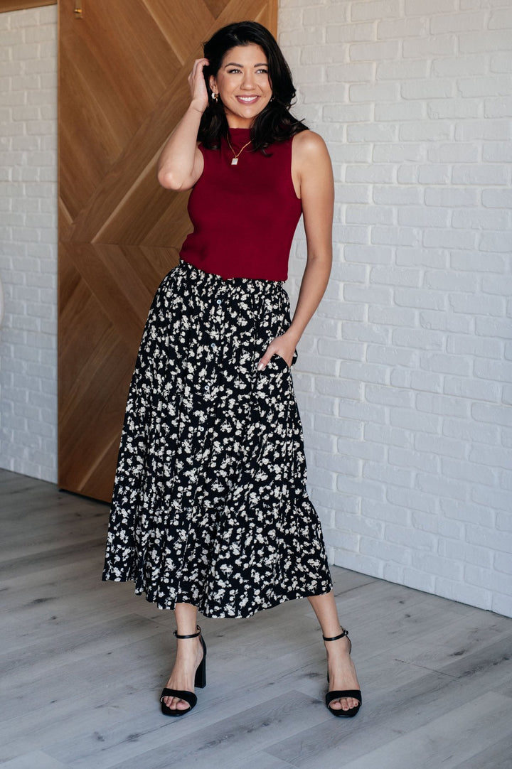 Black Floral Midi Skirt - Inspired Eye Boutique