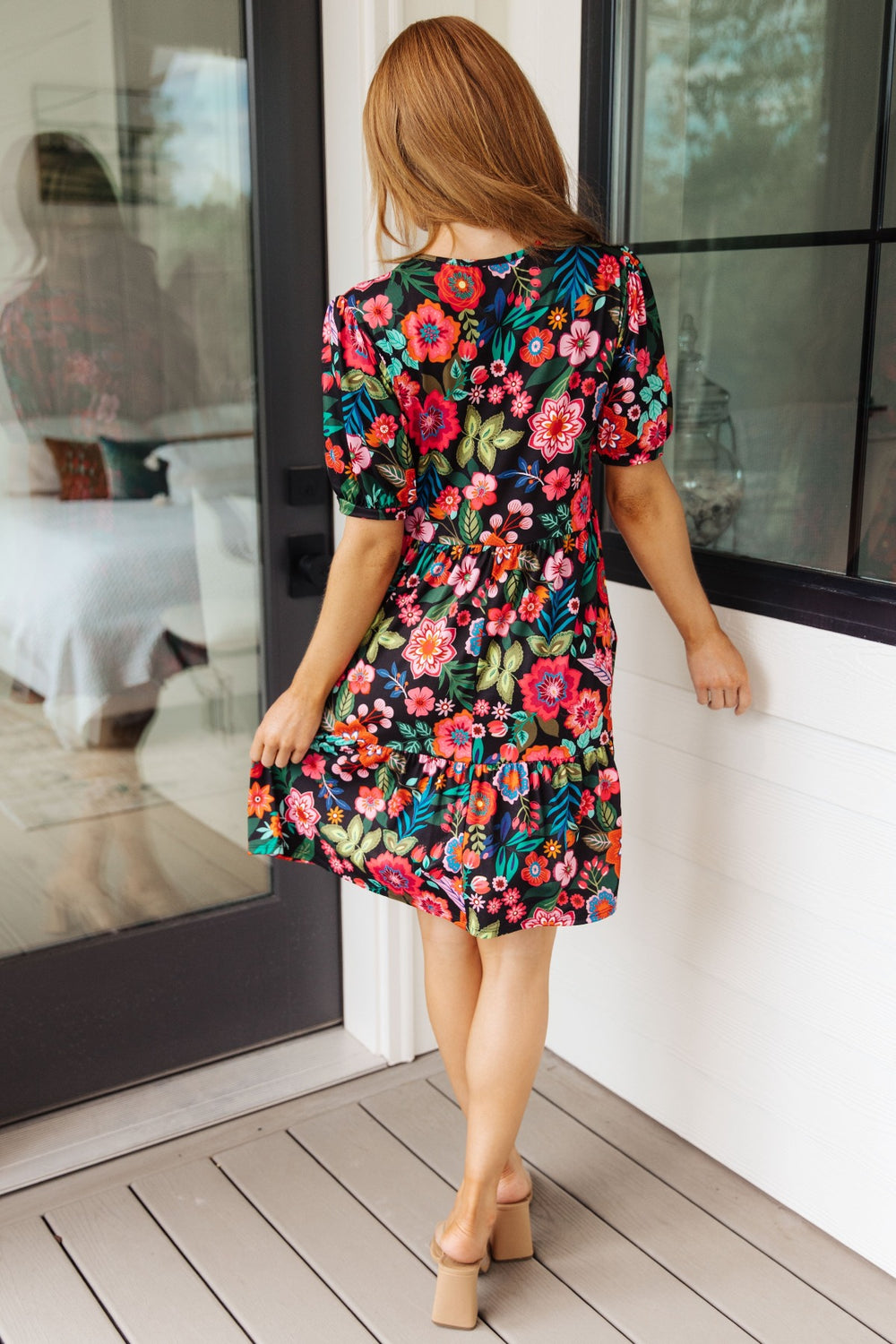 Black Floral Short Sleeve Mini Dress - Inspired Eye Boutique