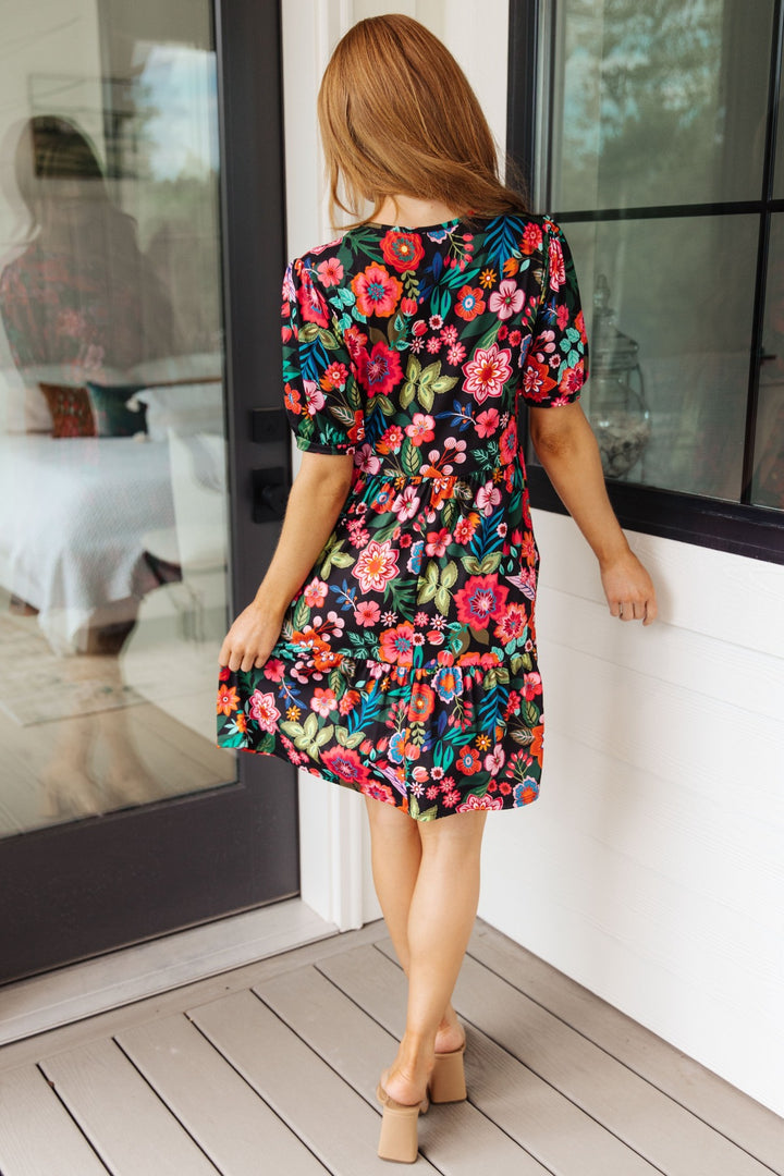 Black Floral Short Sleeve Mini Dress - Inspired Eye Boutique