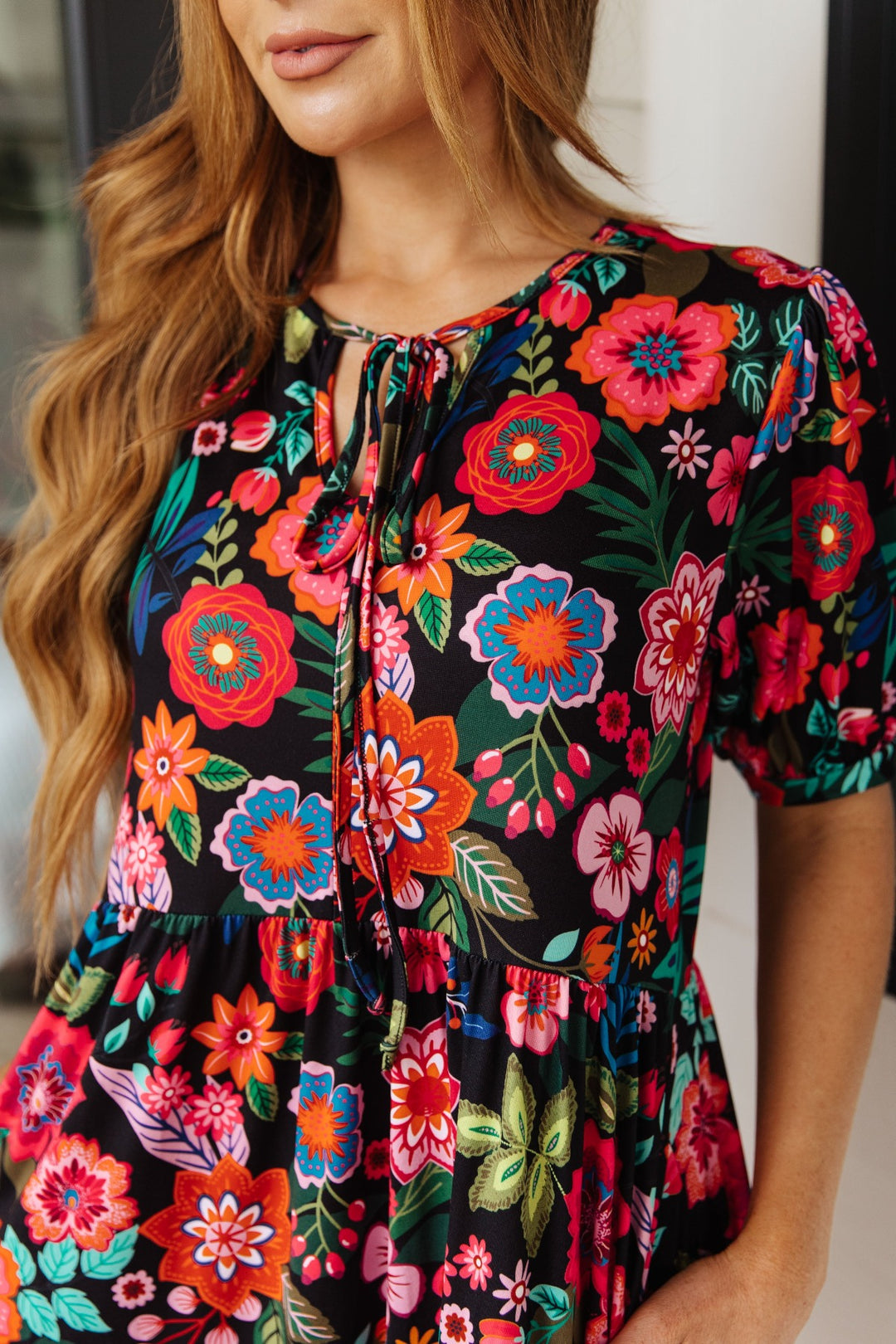 Black Floral Short Sleeve Mini Dress - Inspired Eye Boutique