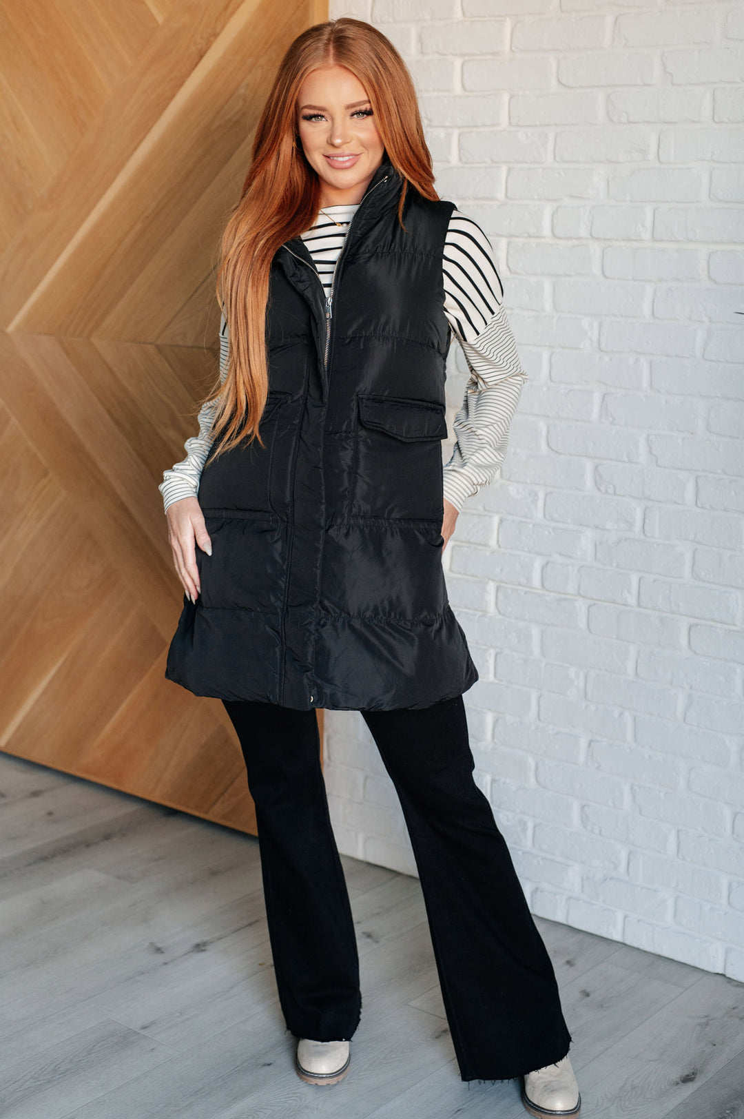 Black Longline Puffer Vest - Inspired Eye Boutique