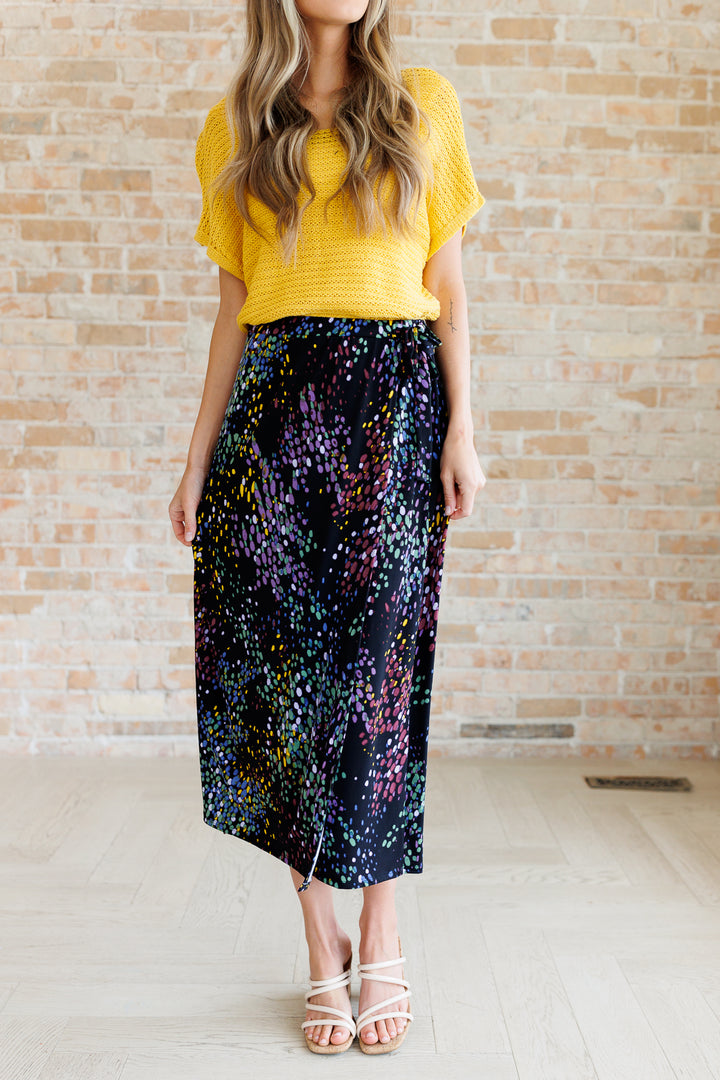 Black Print Wrap Midi Skirt - Inspired Eye Boutique