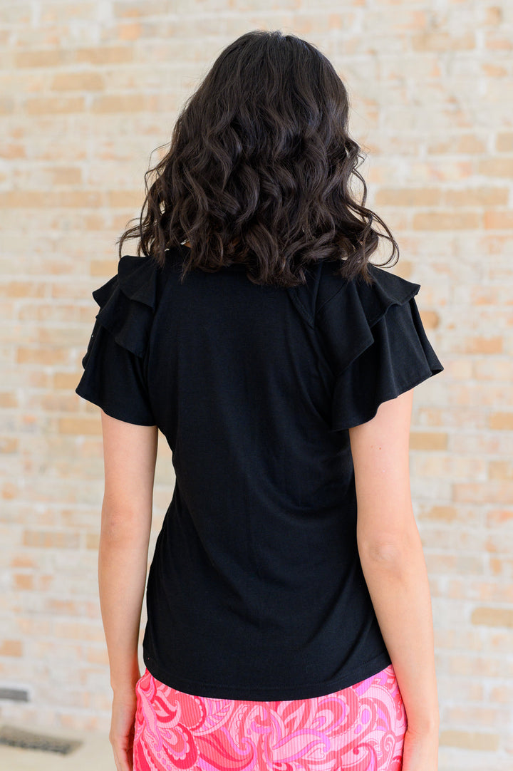 Black Short Flutter Sleeve Top - Inspired Eye Boutique