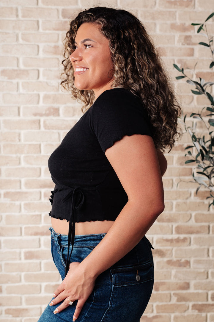 Black Short Sleeve Surplice Crop Top - Inspired Eye Boutique