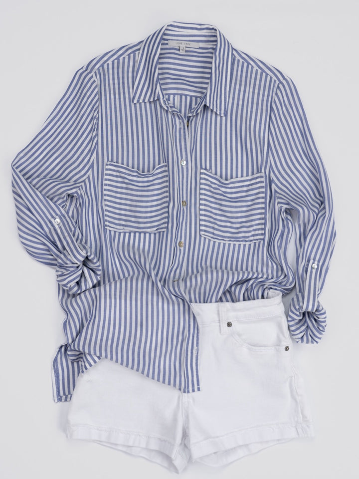 Blue and White Button-Up Shirt - Inspired Eye Boutique