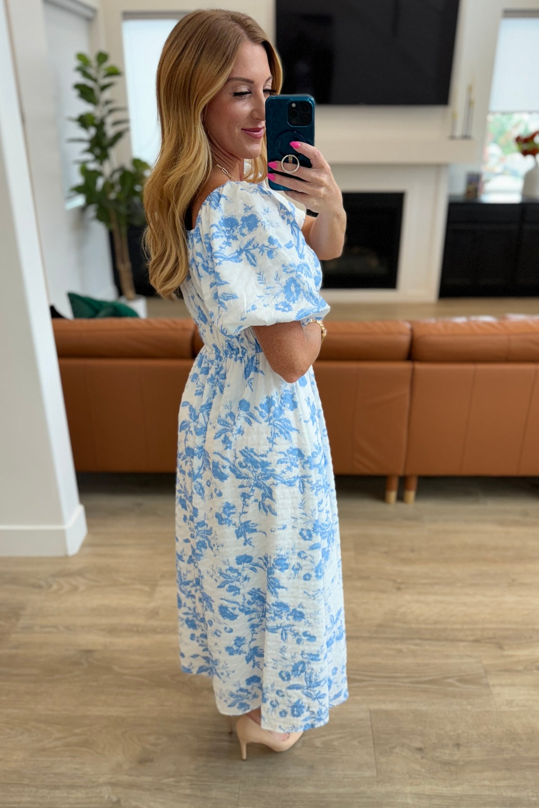 Blue and White Floral Short Sleeve Dress - Inspired Eye Boutique