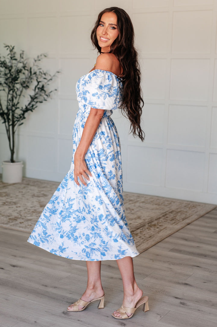 Blue and White Floral Short Sleeve Dress - Inspired Eye Boutique