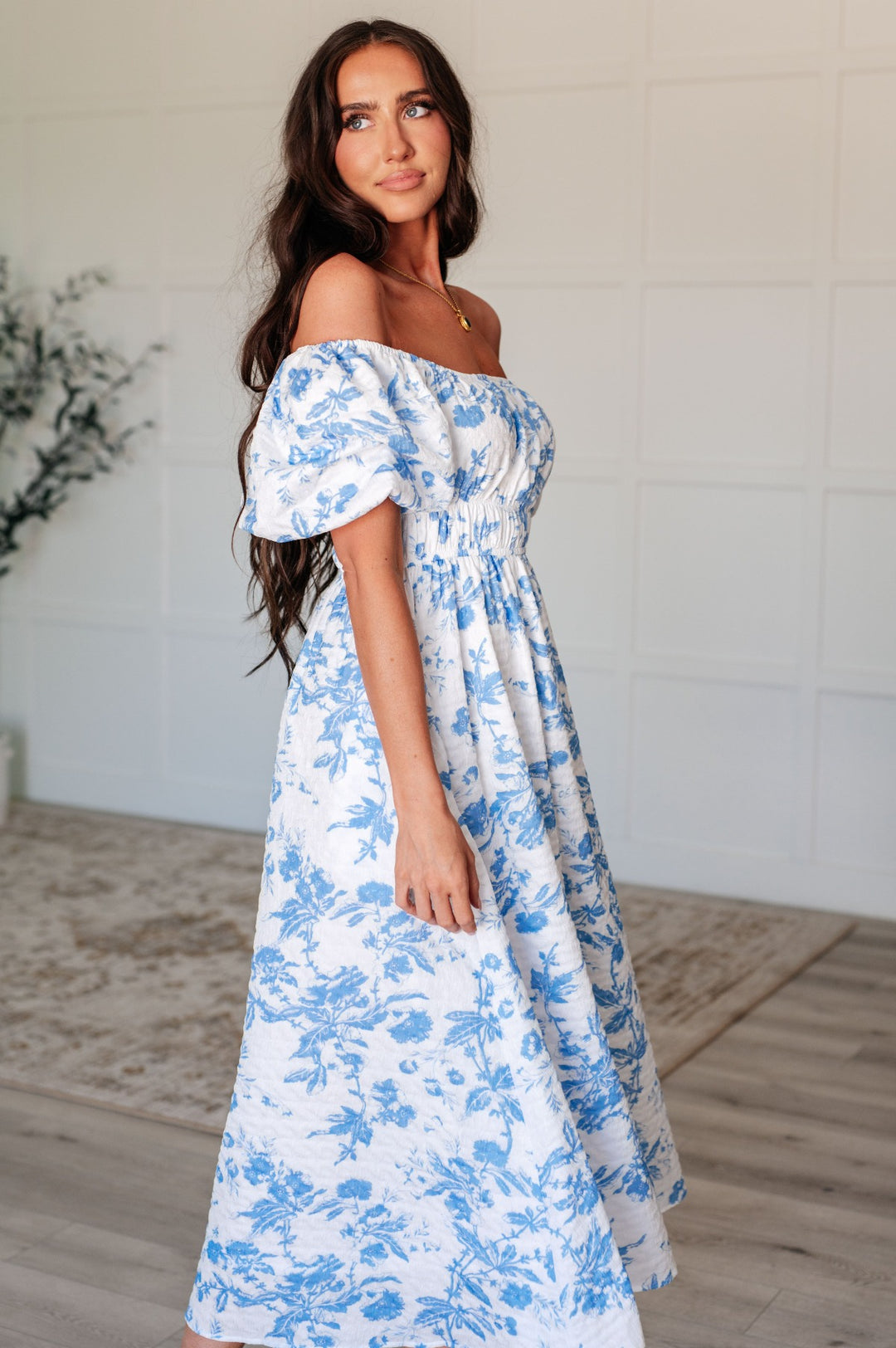 Blue and White Floral Short Sleeve Dress - Inspired Eye Boutique