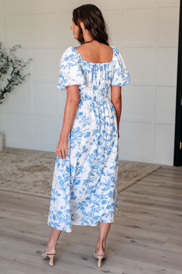 Blue and White Floral Short Sleeve Dress - Inspired Eye Boutique