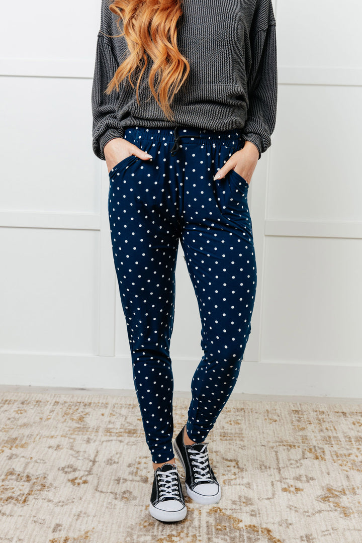 Blue and White Polka Dot Pajama Joggers - Inspired Eye Boutique