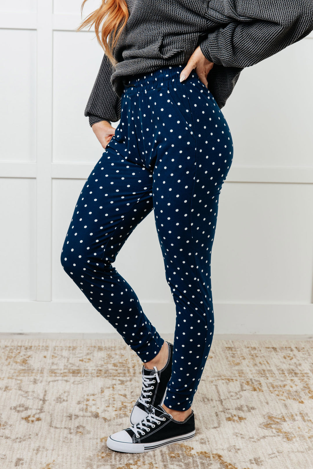 Blue and White Polka Dot Pajama Joggers - Inspired Eye Boutique